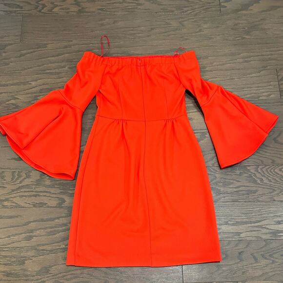 Trina by Trina Turk Off The Shoulder Red Dress with Flounce Sleeves Size 2 NWT - Picture 6 of 8